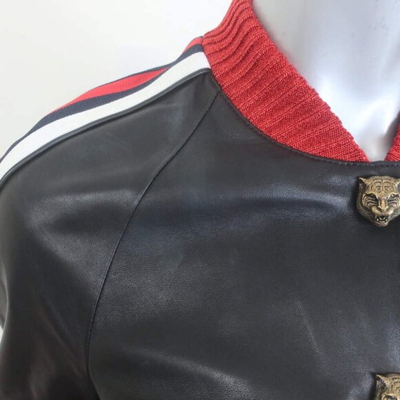 Gucci Hollywood Embroidered Leather Bomber Jacket Black Size 42 - Picture 5 of 14
